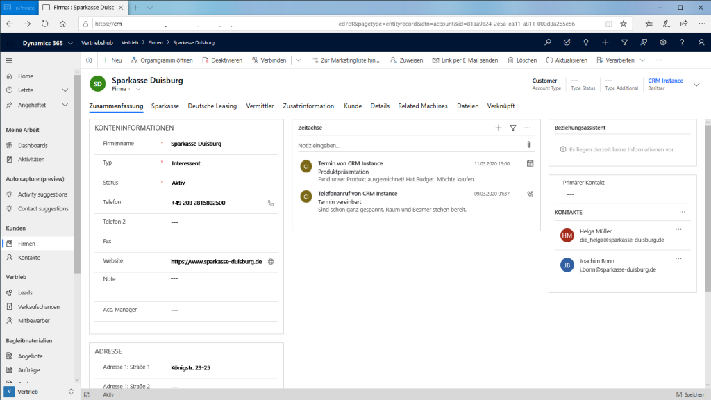 Microsoft Dynamics Dashoboard Account Details