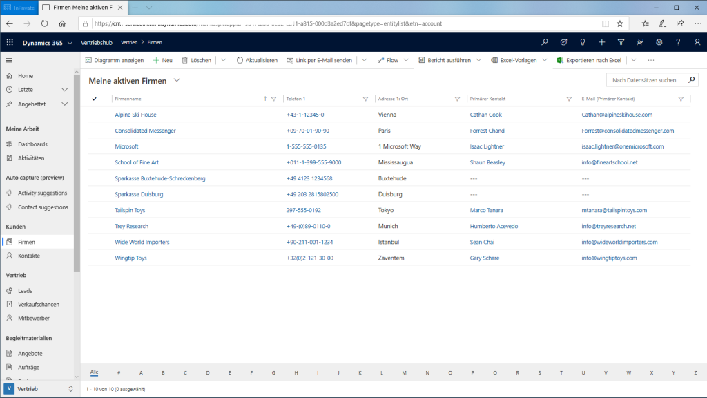 Microsoft Dynamics Dashboard Account Liste