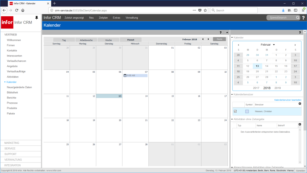 Infor CRM Kalendaransicht Screenshot