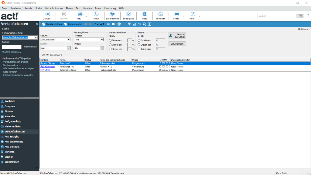 ACT! Listenscreenshot