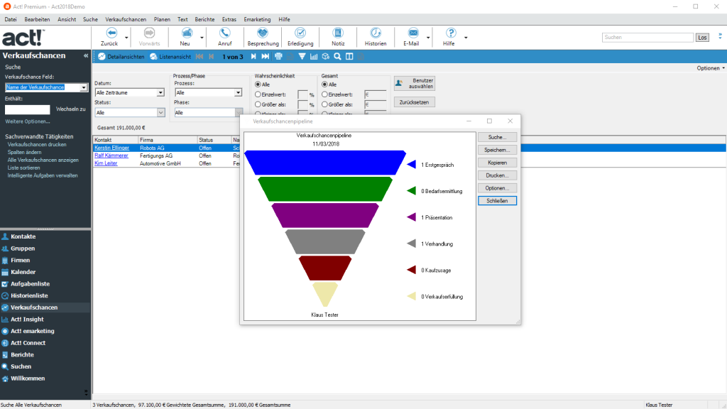 ACT! Verkausberichte Screenshot