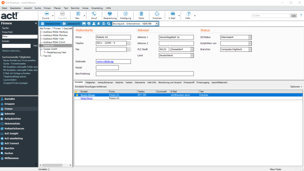 ACT! Firmenansicht Screenshot