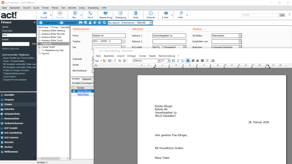 ACT! Wordverknüpfung Screenshot