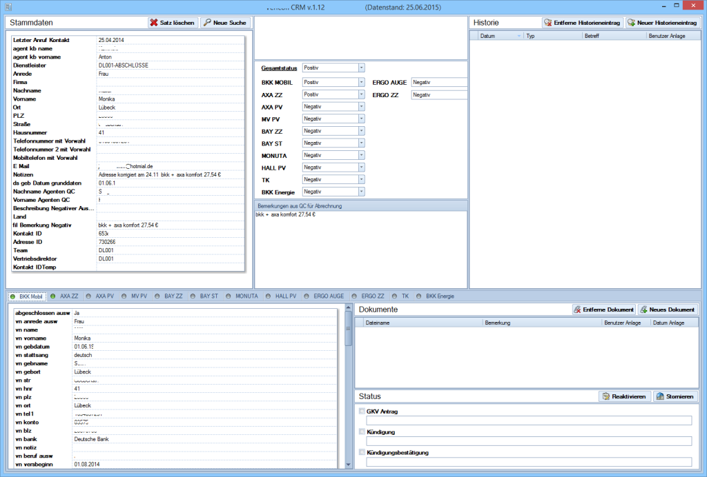 Dashboard eines individuell programmierten CRM Systems