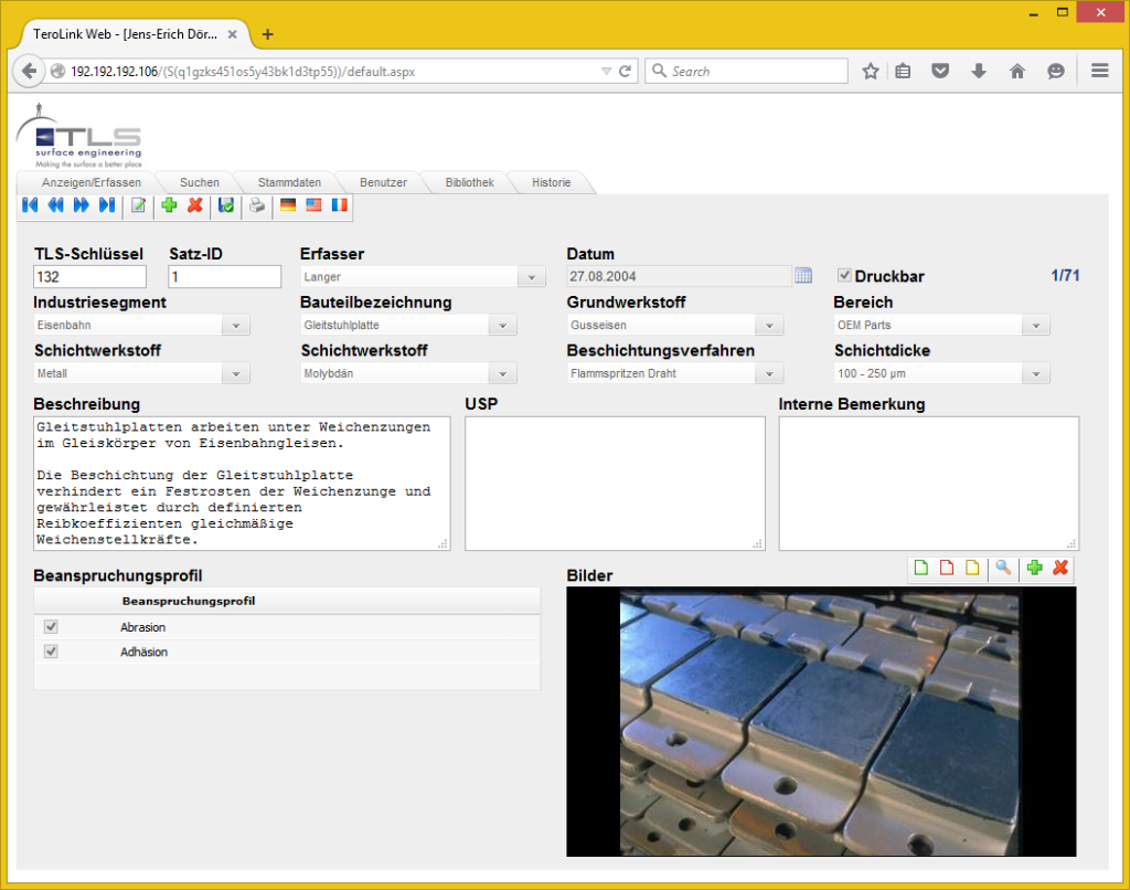 Projektdatenbank Screenshot